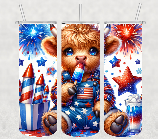 4th of July Highland Cow 20oz Tumbler