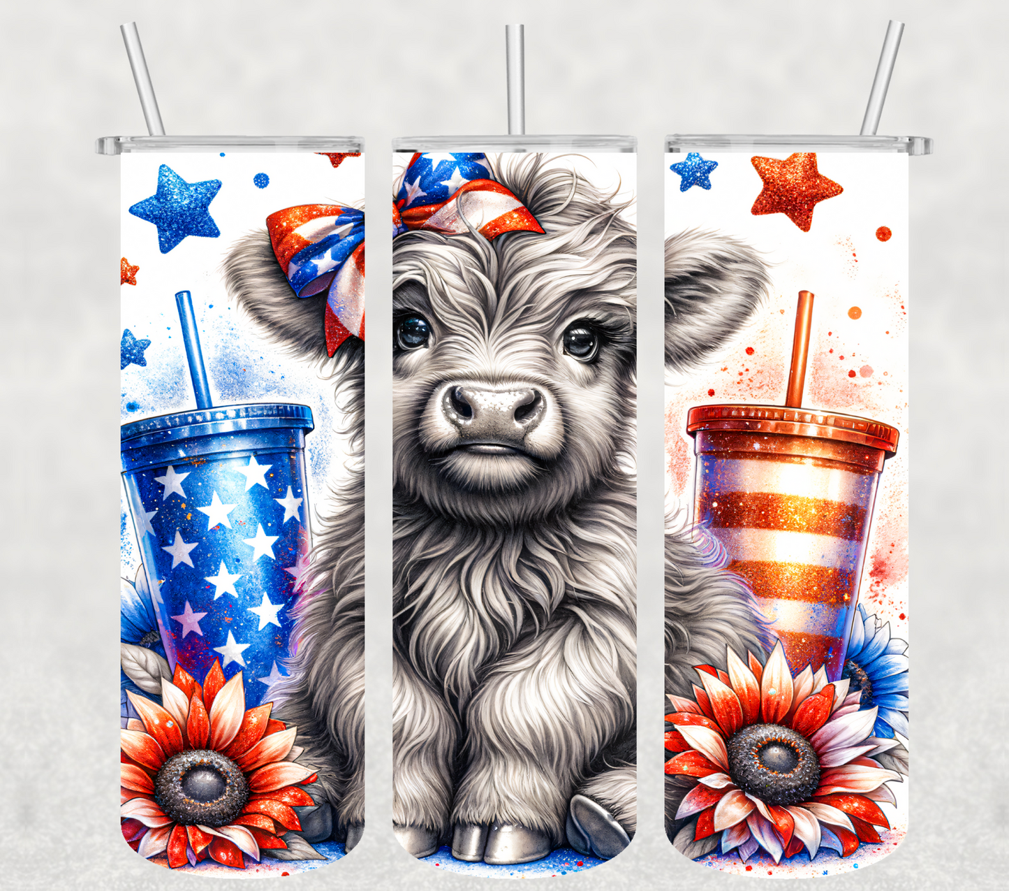 4th of July Highland Cow 20oz Tumbler