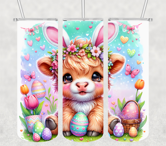 Easter Bunny Highland Cow 20oz Tumbler