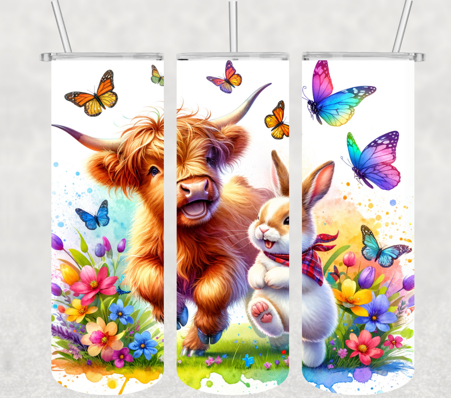 Highland Cow and Easter Bunny 20oz Tumbler