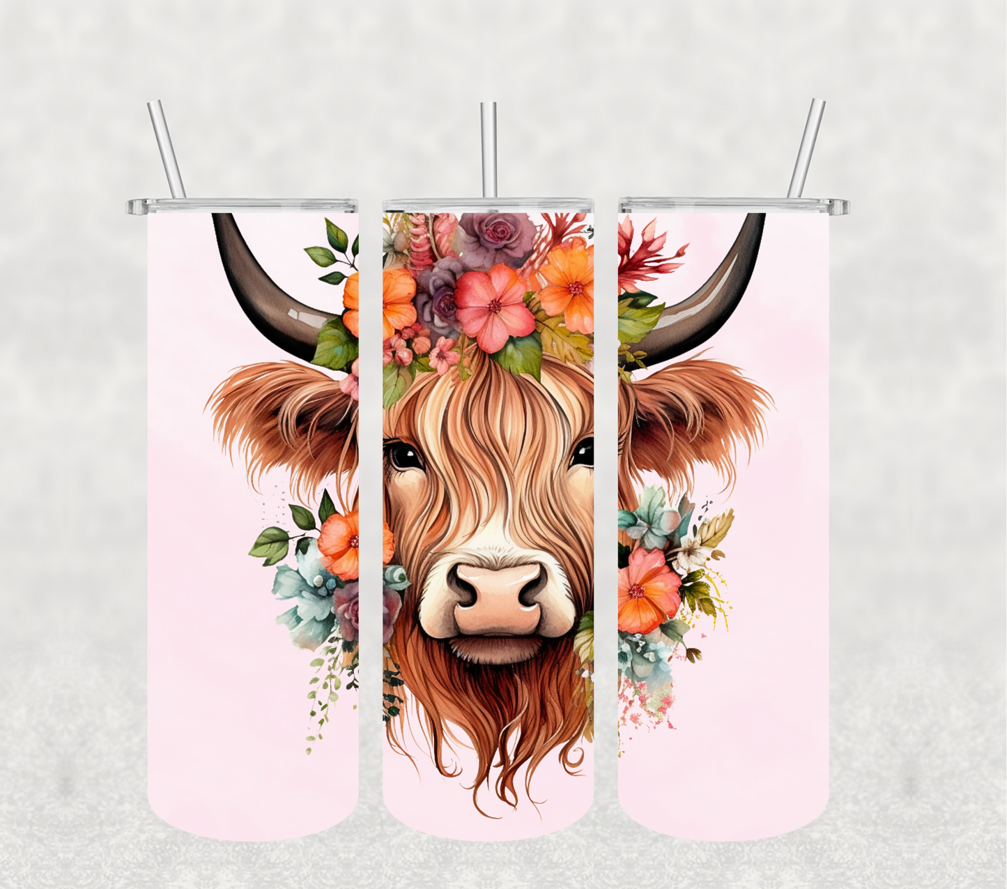 Pink Highland Cow 20oz Tumbler