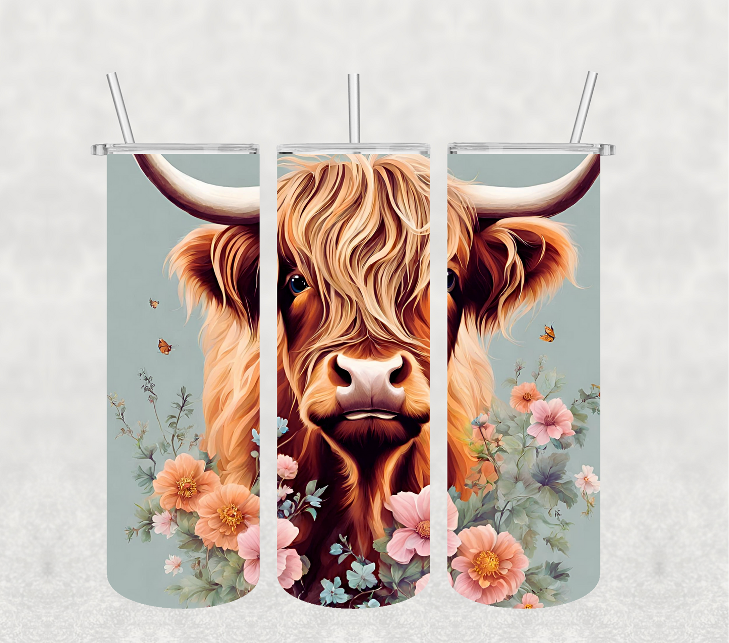 flowers and Highland Cow 20oz Tumbler